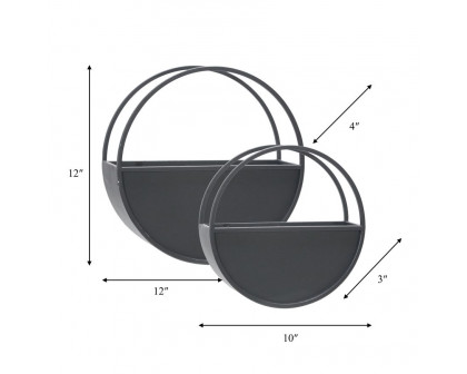 Sagebrook 9"/12" Metal Round Wall Planters (Set Of 2) - Black