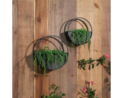 Sagebrook 9"/12" Metal Round Wall Planters (Set Of 2) - Black