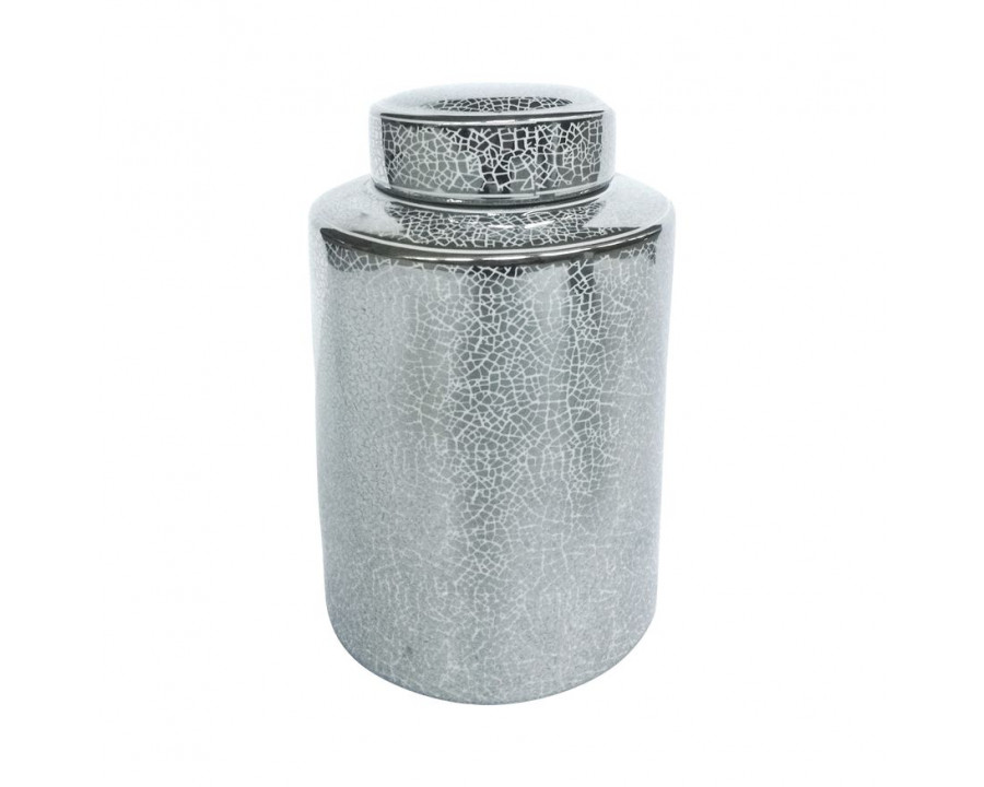 Sagebrook 12" Ceramic Jar - Crackle Silver