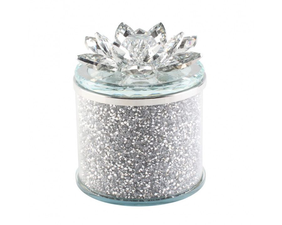 Sagebrook 5" Crystal Round Lotus Box - Silver