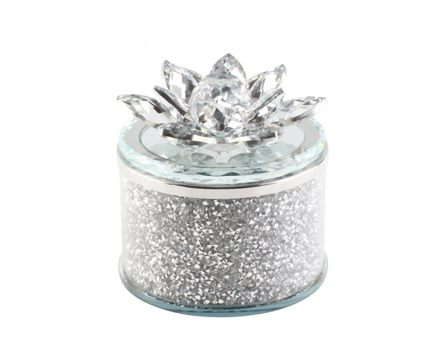 Sagebrook 4" Crystal Round Lotus Box - Silver