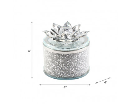 Sagebrook 4" Crystal Round Lotus Box - Silver