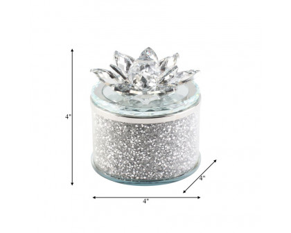 Sagebrook 4" Crystal Round Lotus Box - Silver