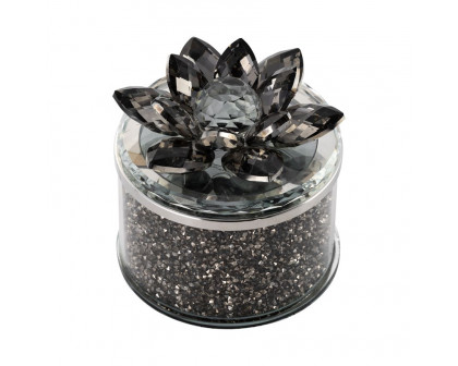 Sagebrook 4" Crystal Round Lotus Box - Smoke