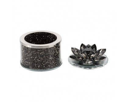 Sagebrook 4" Crystal Round Lotus Box - Smoke