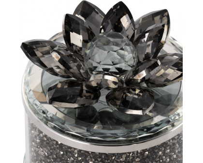 Sagebrook 4" Crystal Round Lotus Box - Smoke