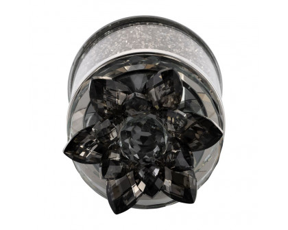 Sagebrook 4" Crystal Round Lotus Box - Smoke