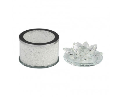 Sagebrook 4" Crystal Round Lotus Box - Clear