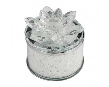 Sagebrook 4" Crystal Round Lotus Box - Clear