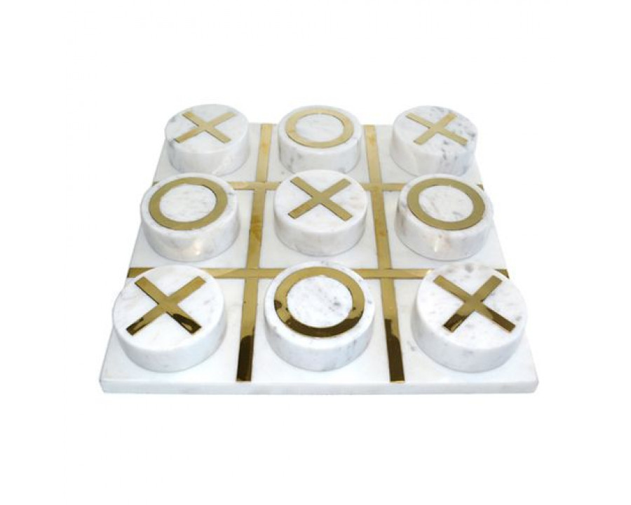 Sagebrook 12"x12" Marble Tic-tac-toe - White/Gold