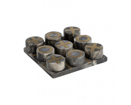 Sagebrook 7"x7" Marble Tic-Tac-Toe - Black/Gold