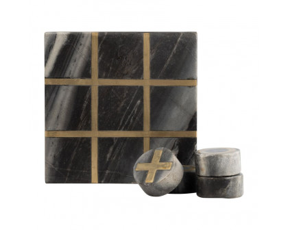 Sagebrook 7"x7" Marble Tic-Tac-Toe - Black/Gold