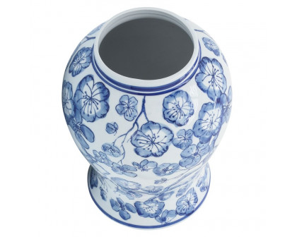 Sagebrook - 14" Temple Jar With Hibiscus in Blue & White