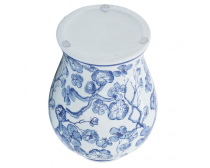 Sagebrook - 14" Temple Jar With Hibiscus in Blue & White