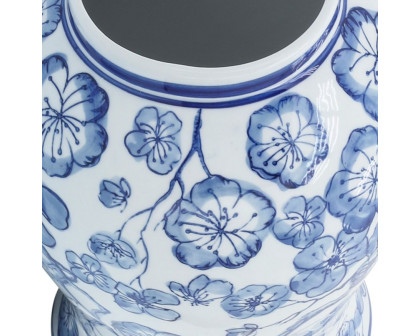 Sagebrook - 14" Temple Jar With Hibiscus in Blue & White