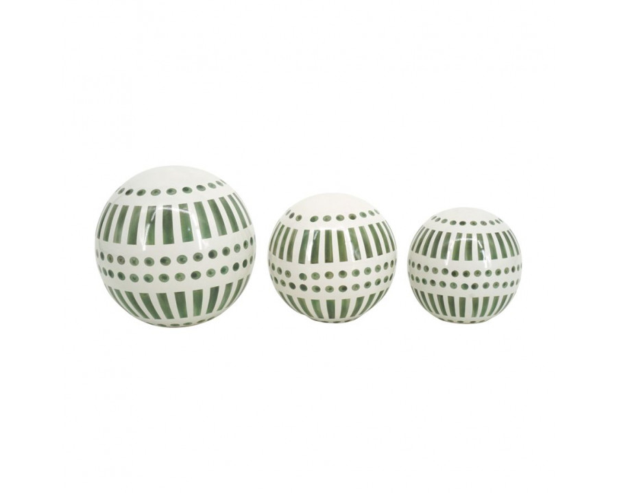 Sagebrook 6"/5"/4" Ceramic Orbs (Set Of 3) - Dark Sage Green