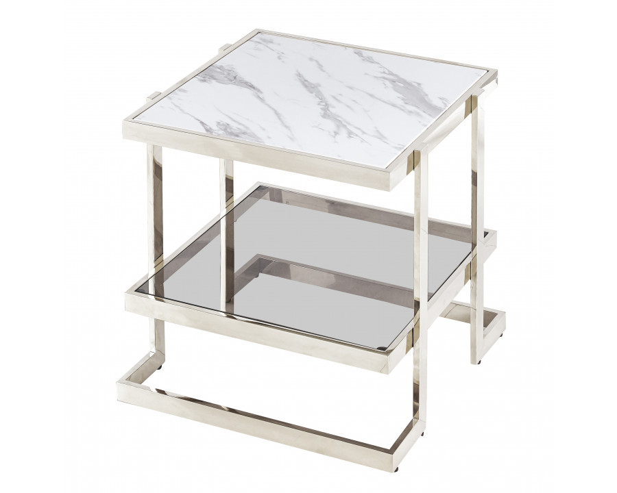 Sagebrook - Metal/Marble Glass Side Table in Silver/White