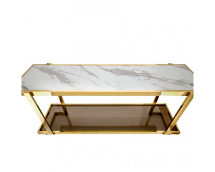 Sagebrook Metal/Marble Glass Console Table - Gold/White