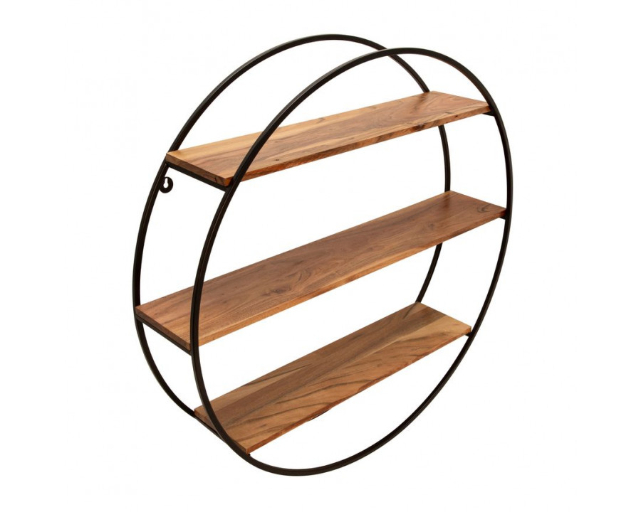 Sagebrook - Wood/Metal Round Wall Shelf in Brown