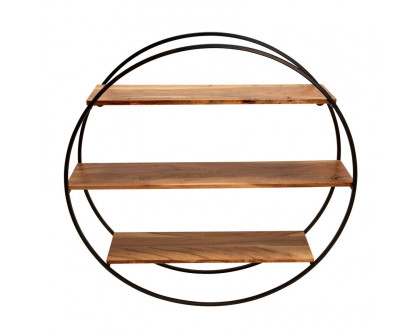 Sagebrook - Wood/Metal Round Wall Shelf in Brown