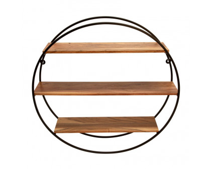 Sagebrook - Wood/Metal Round Wall Shelf in Brown