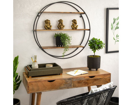 Sagebrook - Wood/Metal Round Wall Shelf in Brown