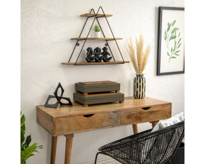 Sagebrook - Metal/Wood Triangle Wall Shelf in Brown