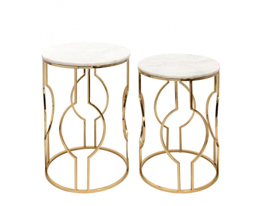 Sagebrook - Round Marble Top Accent Table Set in White