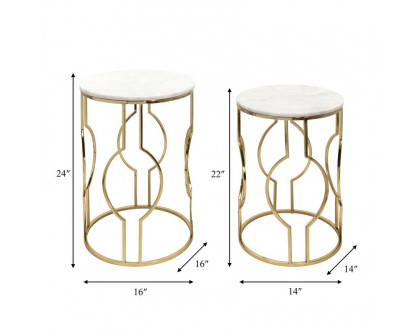 Sagebrook - Round Marble Top Accent Table Set in White