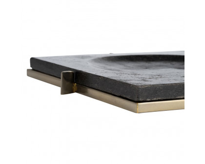 Sagebrook 12"x12" Marble Tray With Metal Base - Black