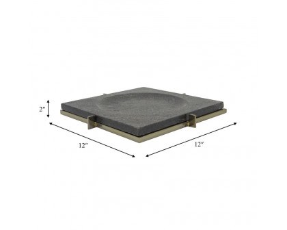 Sagebrook 12"x12" Marble Tray With Metal Base - Black