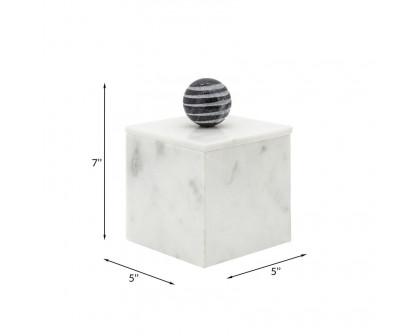 Sagebrook 7" Marble Box With Orb - White