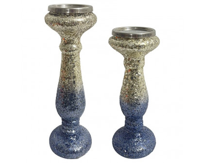 Sagebrook 15" Crackled Candle Holder - Silver Blue