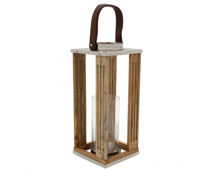 Sagebrook 16" Wooden Hurricane Holder - Natural