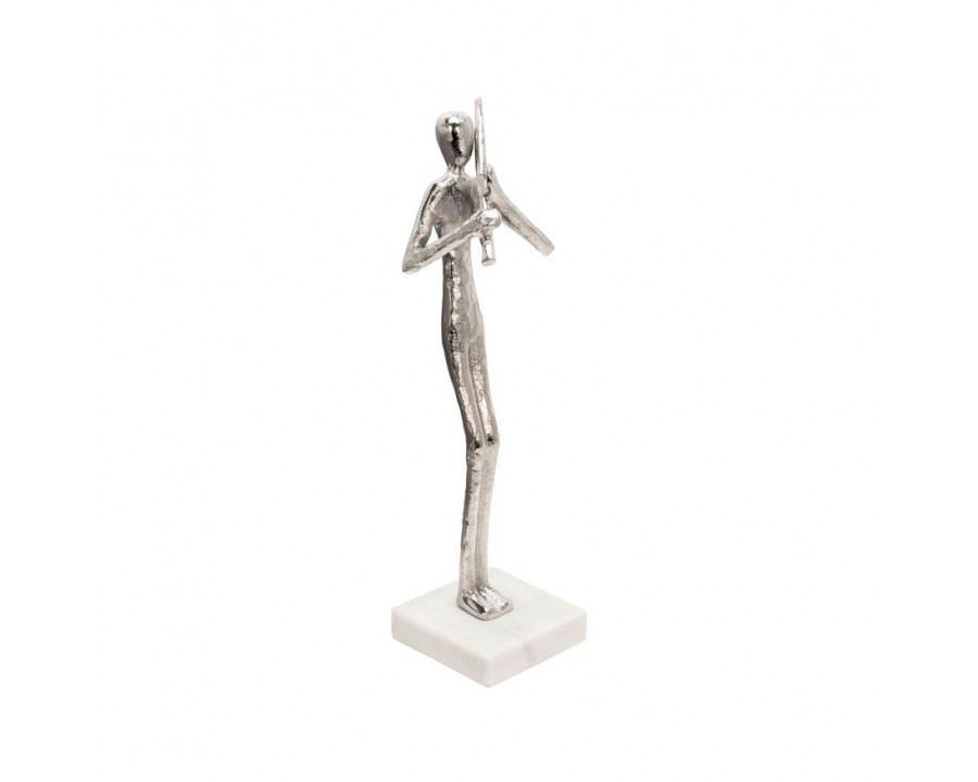 Sagebrook - 15" Flute Musician On Marble Base in Silver