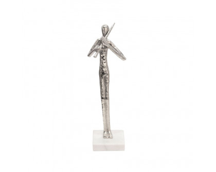 Sagebrook - 15" Flute Musician On Marble Base in Silver