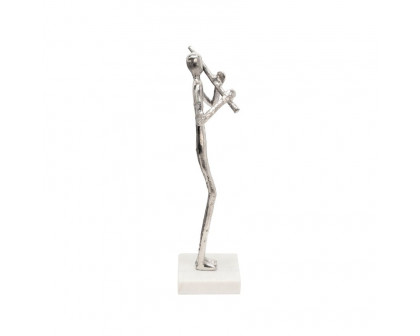 Sagebrook - 15" Flute Musician On Marble Base in Silver