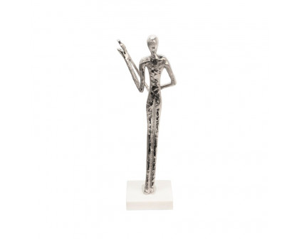 Sagebrook - 15" Flute Musician On Marble Base in Silver