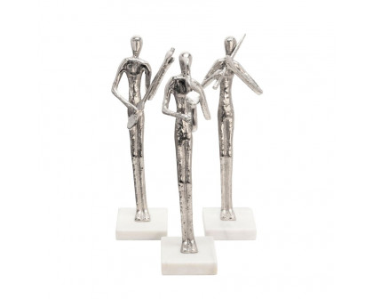 Sagebrook - 15" Flute Musician On Marble Base in Silver