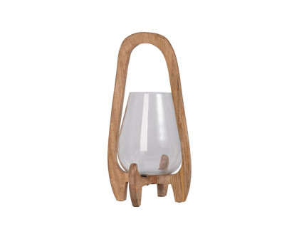 Sagebrook 15" Glass Lantern With Wood Handle - Natural