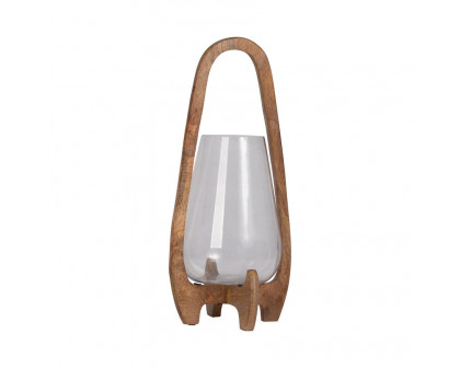 Sagebrook 18" Glass Lantern With Wood Handle - Natural