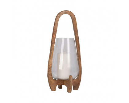 Sagebrook 18" Glass Lantern With Wood Handle - Natural