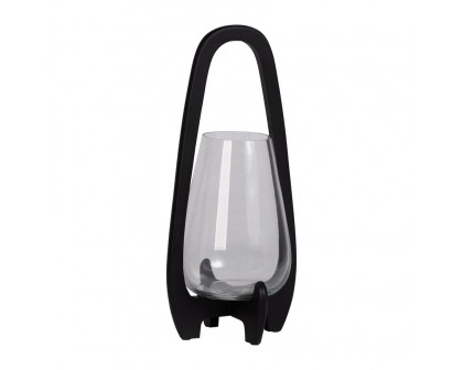 Sagebrook 18" Glass Lantern With Wood Handle - Black