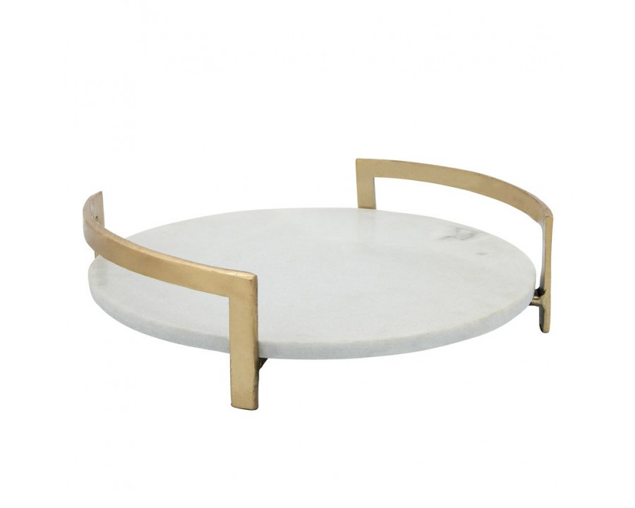 Sagebrook 14" Metal Tray With Marble - Gold