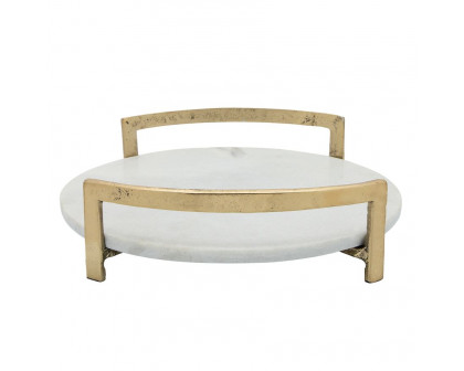 Sagebrook 14" Metal Tray With Marble - Gold