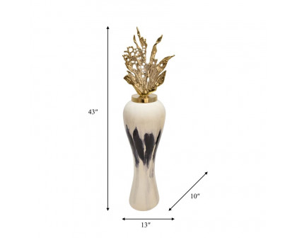 Sagebrook 43" Metal Vase With Leaf Like Lid - White