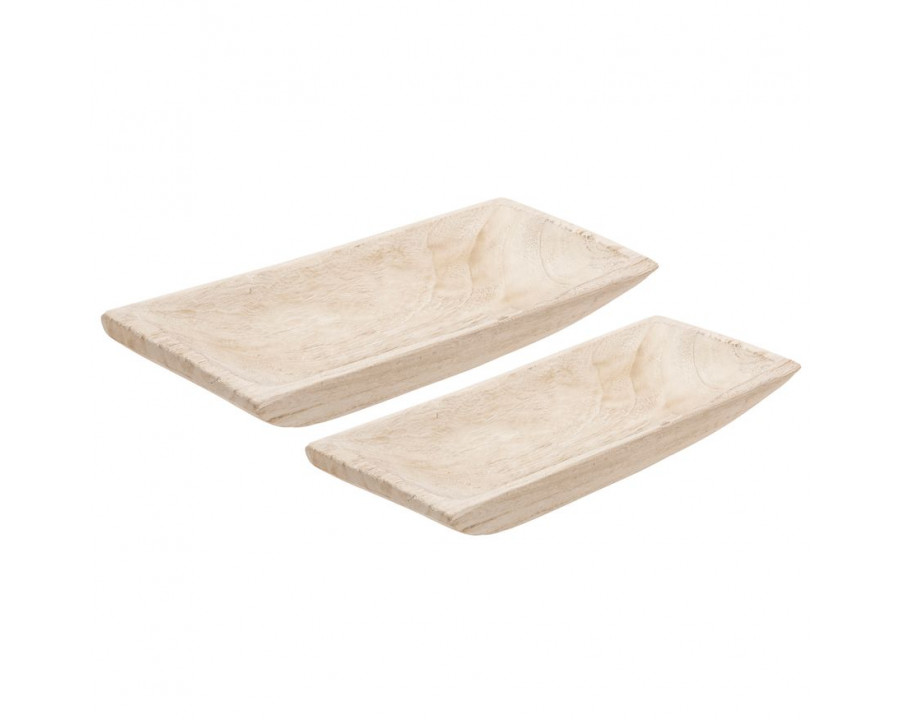 Sagebrook 15"/20" Wood Rectangular Tray (Set Of 2) - White