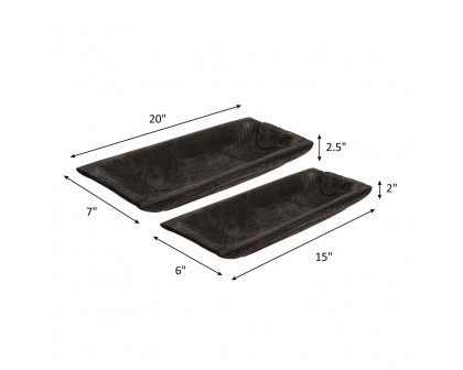 Sagebrook 15"/20" Wood Rectangular Tray (Set Of 2) - Black