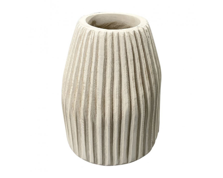 Sagebrook - 8" Wood Ridged Vase in White