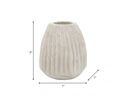 Sagebrook - 8" Wood Ridged Vase in White